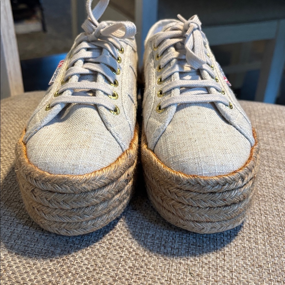 Superega platform linen espadrilles size 39 or 8.5US - Picture 4 of 8